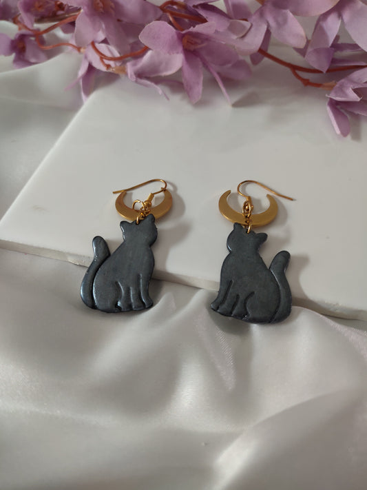 CRESCENT BLACK CAT EARRINGS