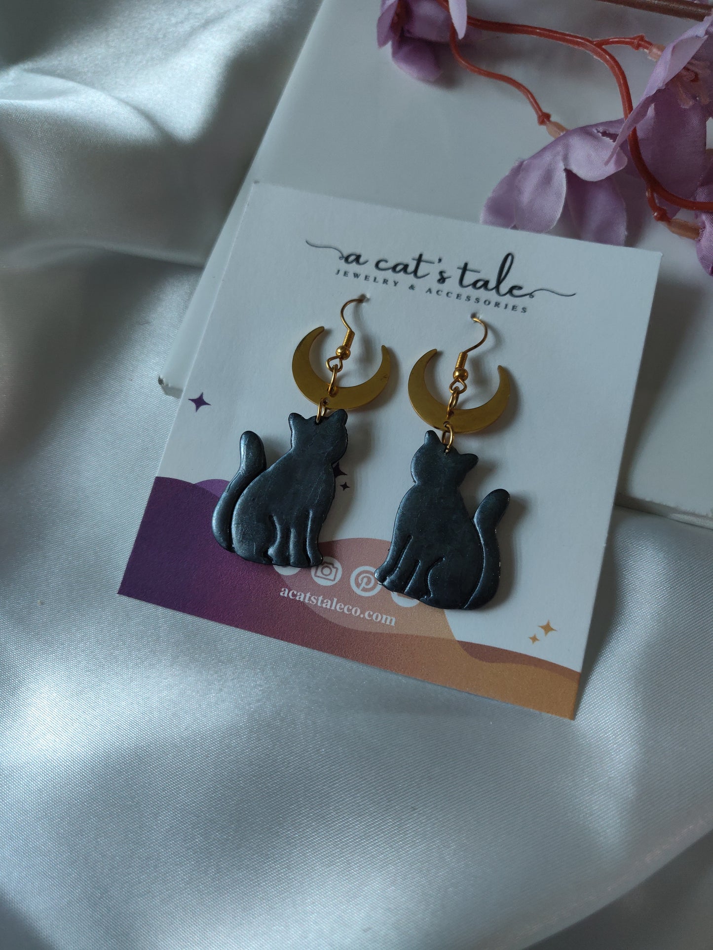 CRESCENT BLACK CAT EARRINGS